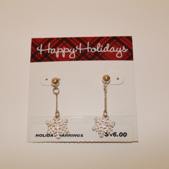 2 HOLIDAY CHRISTMAS GLITTER SNOWFLAKE EARRINGS NEW - Picture 4 of 5